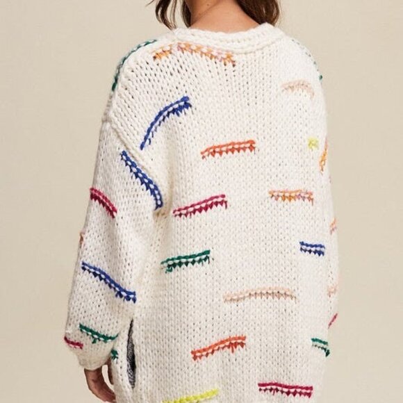 Chunky Hand Crochet Boho Front Pocket Cardigan - Picture 2 of 3